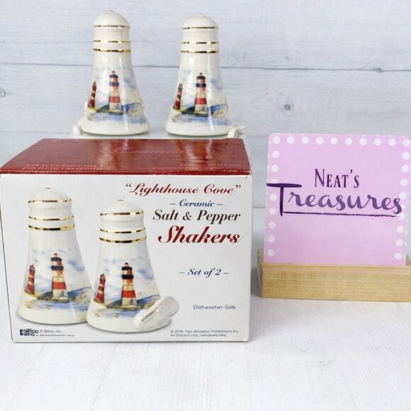 Trad / Applejack Other - 2004 Giftco Trad Applejack LIGHTHOUSE COVE Ceramic Salt & Pepper Shakers NEW